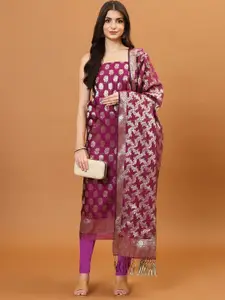 Meena Bazaar Ethnic Motifs Woven Design Zari Unstitched Dress Material