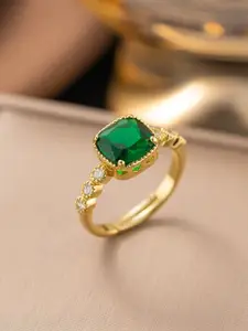 MYKI Gold-Plated Stainless Steel Stone-Studded Finger Ring