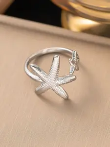 MYKI Silver-Plated Stainless Steel Star Shaped Drop-Dead Adjustable Finger Ring