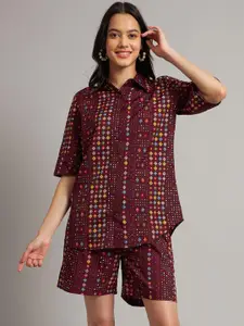 BRINNS Geometric Printed Shirt Collar Short Sleeves Shirt With Shorts