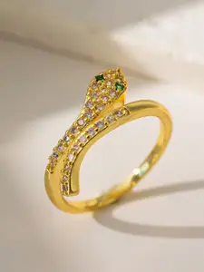 MYKI Gold-Plated Stone Studded Stainless Steel Adjustable Finger Ring