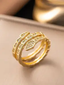 MYKI Gold-Plated Stainless Steel Stones-Studded Finger Ring