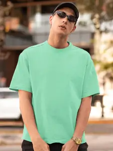 Elibolz Men Bio Finish Solid Round Neck Cotton Oversized T-shirt