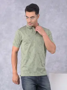 Crimsoune Club Men Floral Printed Polo Collar Regular Fit T-shirt