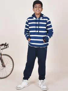 KiddoPanti Striped Hooded Neck Mid-Rise Long Sleeves Tracksuits