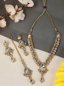 Anouk Gold-Plated Kundan Stone Studded Necklace & Earrings With Maang Tika