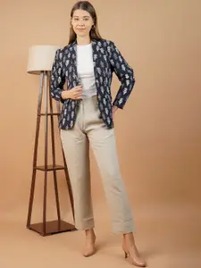 INDOPHILIA Ethnic Motifs Printed Cotton Single Breasted Blazer