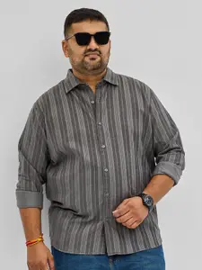 Snitch Plus Size Men Classic Spread Collar Striped Cotton Casual Shirt