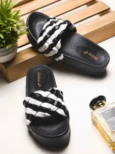 Try Me Women Striped Open Toe Flatform Heel Sandals
