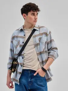 Snitch Men Smart Spread Collar Tartan Checked Cotton Casual Shirt