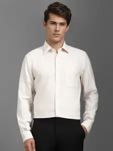 Louis Philippe Men Classic Spread Collar Geometric Printed Cotton Formal Shirt