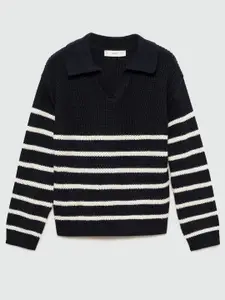 Mango Kids-Girls Striped Polo-Neck Sweater