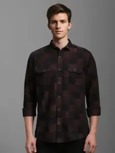 Louis Philippe Jeans Men Spread Collar Checks Printed Cotton Slim Fit Casual Shirt