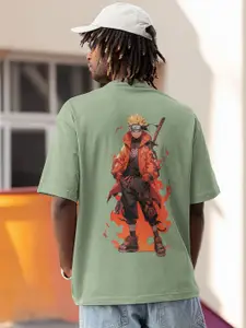Elibolz Men Naruto Printed Oversized Bio Finish T-shirt
