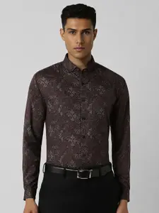 V Dot Men Button-Down Collar Floral Printed Cotton Slim Fit Formal Shirt