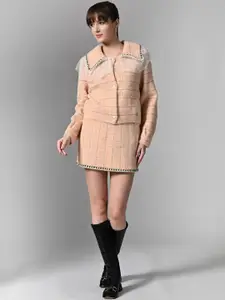 PANKH Shirt Collar Self Design Sweater With Skirt