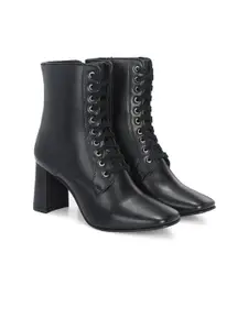 Delize Women Round Toe Block-Heeled Winter Lace-Ups Boots