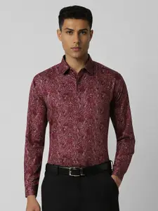 V Dot Men Spread Collar Abstract Printed Cotton Slim Fit Formal Shirt