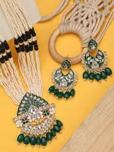 Anouk Gold-Plated Kundan-Studded & Beaded Necklace and Earrings