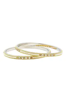 MEMOIR Set of 2 Brass-Plated Austrian Diamond Stone-Studded & Pearls Beaded Bangles
