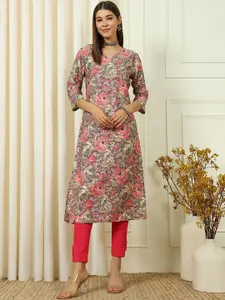 Anouk Rustic Floral Printed V-Neck Straight Kurta
