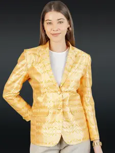 INDOPHILIA Printed Notched Lapel Collar Single Breasted Blazer