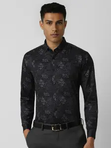 V Dot Men Button-Down Collar Floral Printed Cotton Slim Fit Formal Shirt