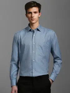 Luxure by Louis Philippe Men Classic Spread Collar Checked Cotton Formal Shirt