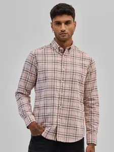 Snitch Men Smart Button-Down Collar Tartan Checked Cotton Casual Shirt