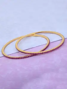 MEMOIR Set Of 2 Gold-Plated Stone-Studded Bangles