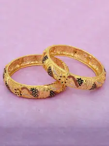 MEMOIR Set Of 2 Gold-Plated Stone Studded Bikaneri Meenakari Bangles
