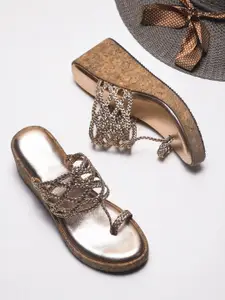 Try Me Women Ethnic Wedge Round Toe Synthetic Leather Open Back Sandals