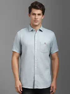 Louis Philippe Jeans Men Spread Collar Solid Cotton Slim Fit Casual Shirt