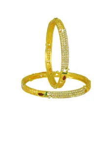MEMOIR Set Of 2 Gold-Plated Cubic Zirconia Stone-Studded Meenakari Bangles