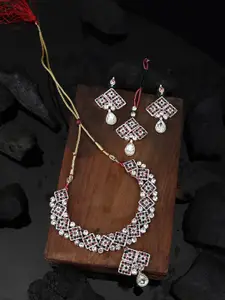 Anouk Gold-Plated Stone-Studded Necklace and Earrings With Maang Tika