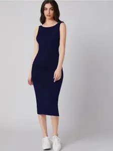 BAESD Solid Round Neck Sleeveless Bodycon Midi Dress
