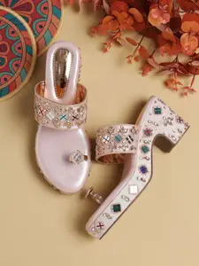 V-WALK Women Embellished Round Toe Party Block Sandals