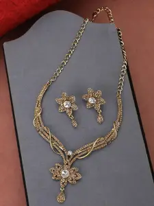 Anouk Gold-Plated CZ Stone Studded Necklace and Earrings