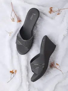 V-WALK Women Embellished Round Toe Party Wedge Sandals