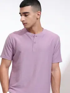 HIGHLANDER Men Self Design Henley Neck Cotton T-shirt