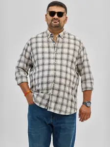 Snitch Plus Size Men Classic Button-Down Collar Tartan Checked Casual Shirt