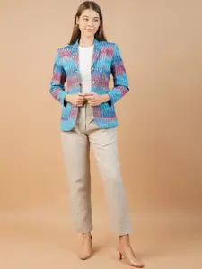 INDOPHILIA Ikat Printed Cotton Single Breasted Blazer