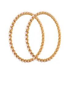 MEMOIR Set Of 2 Gold-Plated Freshwater Pearls Beaded Bangles
