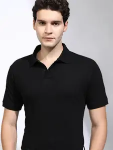 HIGHLANDER Men Solid Polo Collar Cotton T-shirt