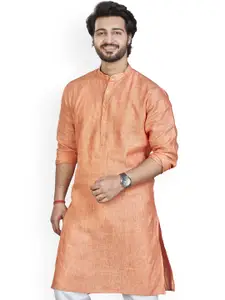 Authentics Band Collar Woven Design Straight Kurta