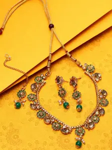 Anouk Gold-Plated Kundan-Studded Necklace and Earrings With Maang Tika