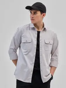 Snitch Men Smart Spread Collar Solid Cotton Casual Shirt