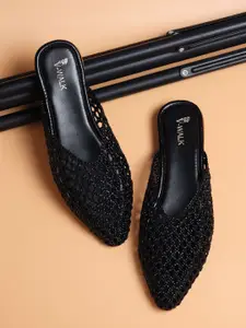 V-WALK Women Embellished Round Toe Mules Flats