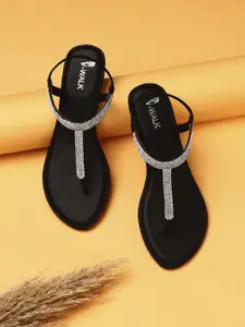 V-WALK Women Embellished T-Strap Flats
