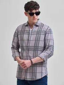 Snitch Men Smart Spread Collar Tartan Checked Cotton Casual Shirt